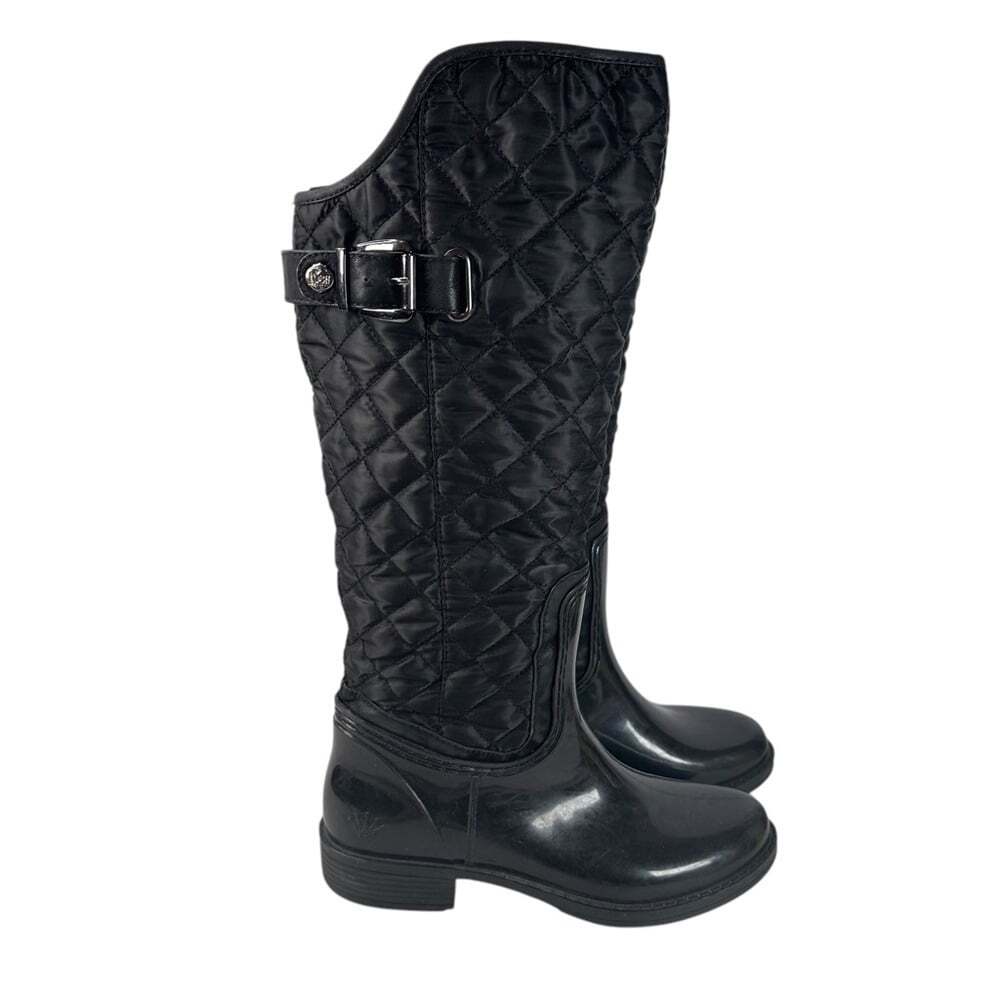 Posh Wellies Rain Boots Women Size 10 Black Knee High Quilted Rubber Embellished